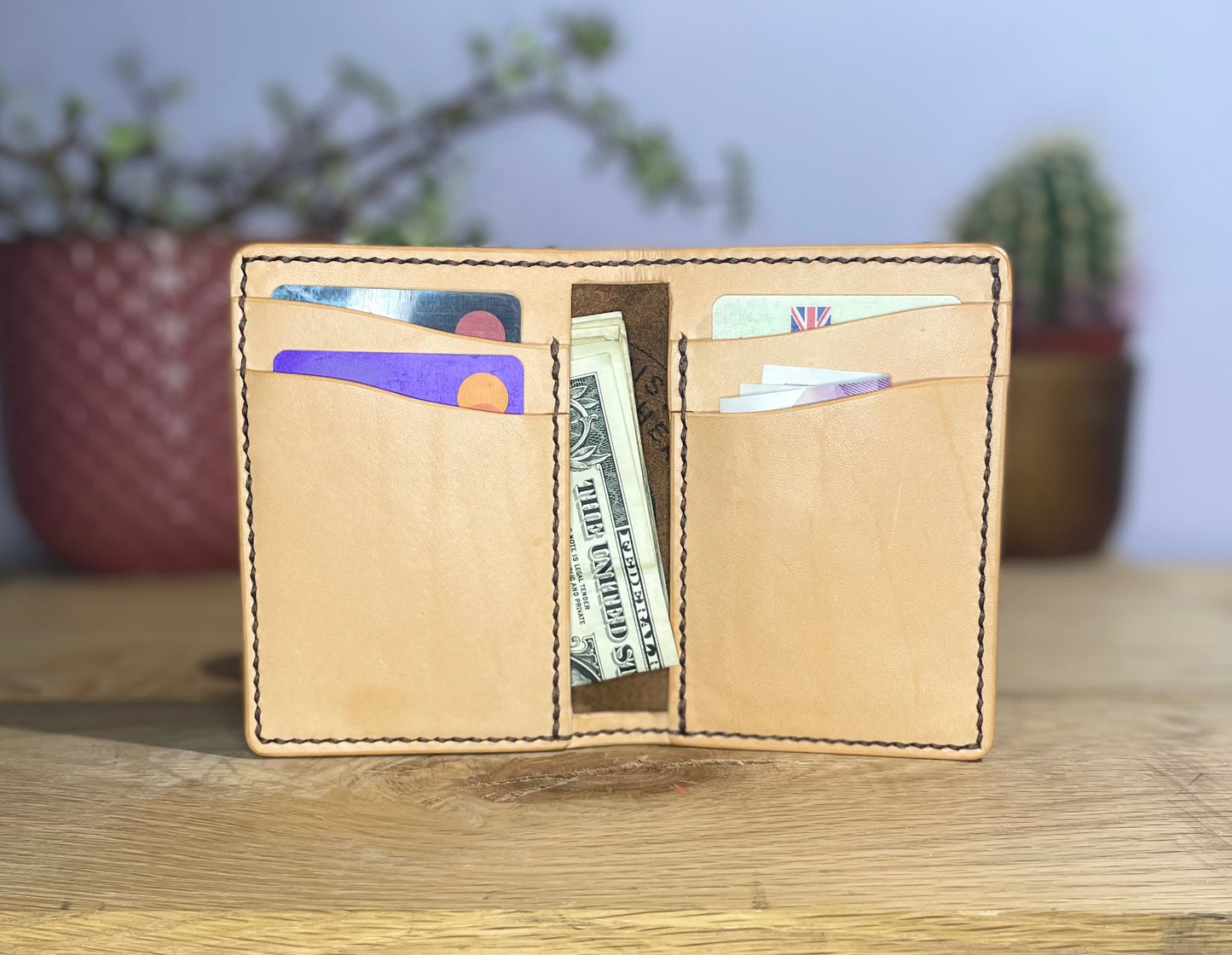 The Corter Leather and Cloth Designed Vertical wallet.